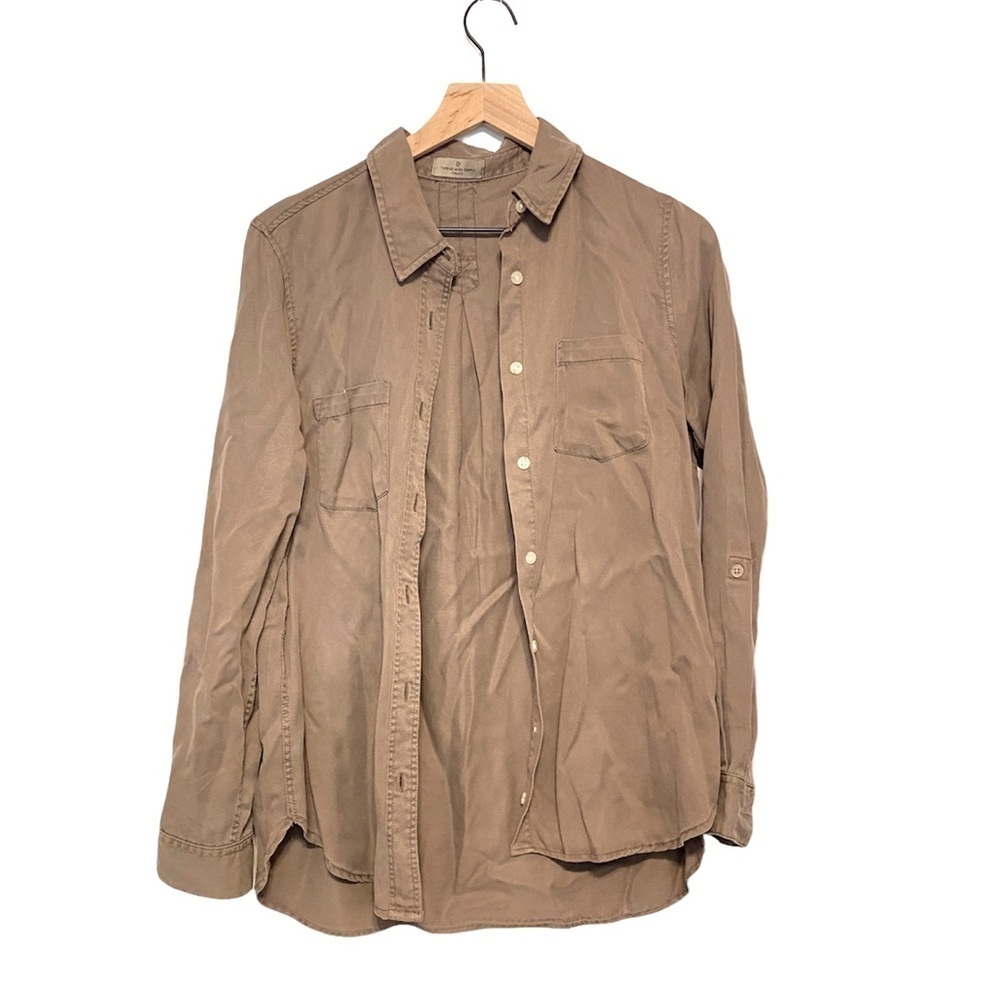 NORDSTROM thread & supply button up down mushroom color shirt size small